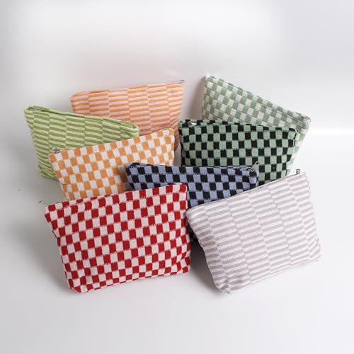 Dalulu Green & White Y2K Checkered Makeup Bag - Large Capacity Travel Organizer