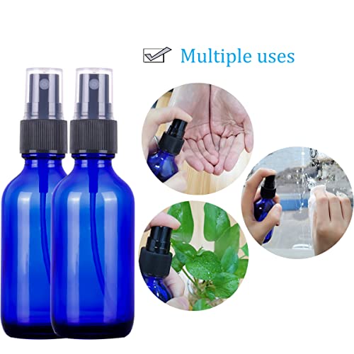 LUFEVRM 2oz Blue Glass Spray Bottles - Refillable Fine Mist (2 Pack)