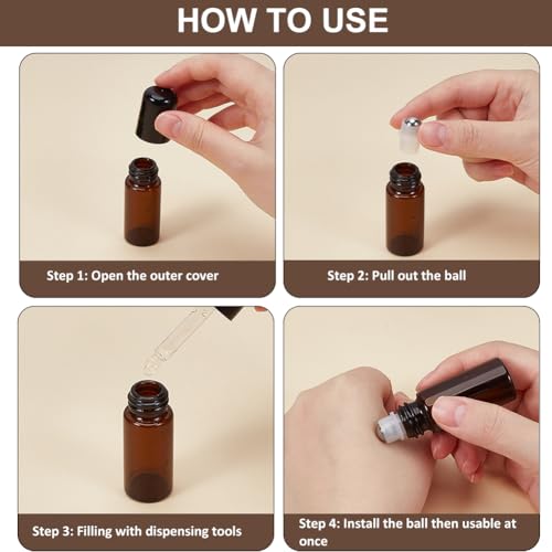 GORGECRAFT 24 Sets Roller Tops Essential Oil Bottles 9mm Inserts Kit
