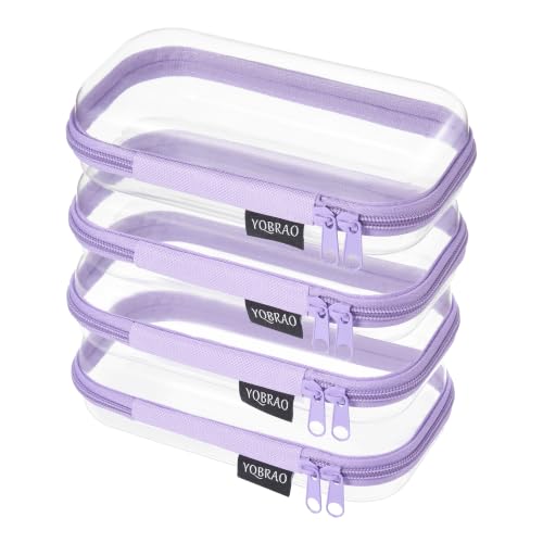 YQBRAO Clear Hard Shell Zipper Cases - 4 Small Cable Organizers, Purple