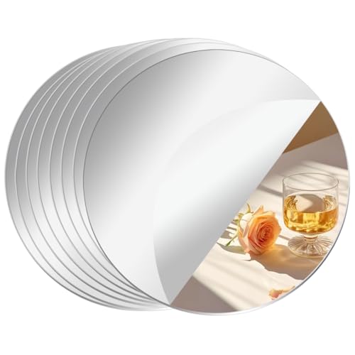 10-Inch Acrylic Round Mirrors - 8 Pack Self-Adhesive Wall Decor
