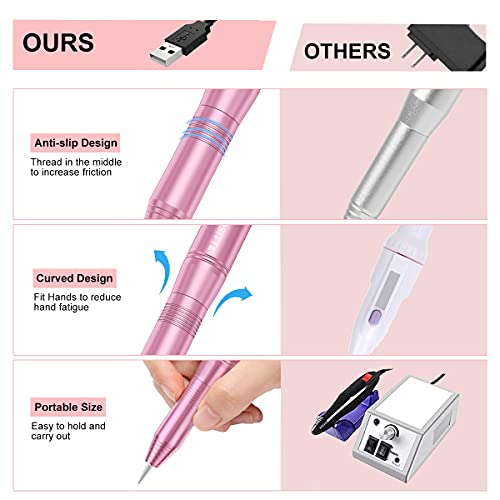 COSITTE Portable Electric Nail Drill for Manicure & Pedicure - USB Efile Kit, Pink