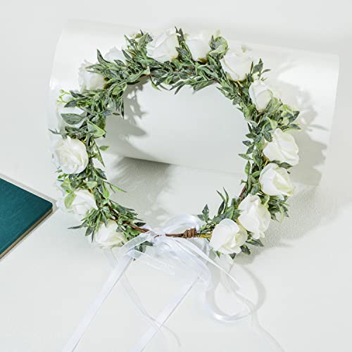 Boho Floral Crown Headband with Ribbon for Weddings & Festivals