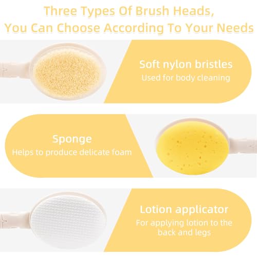 LFJ 19" Foldable Long Handle Bath Brush Set with 3 Interchangeable Heads