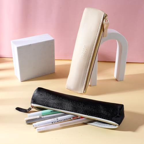 Tucnoeu 2pcs Mini Cosmetic Bags - Small Leather Makeup Organizer for Women, Black & Beige