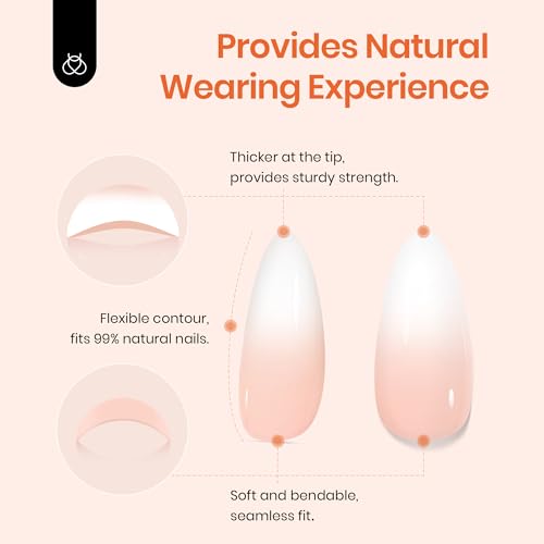 Beetles Ombre Press-On Nails - 64Pcs Short Almond Nude Pink Tips