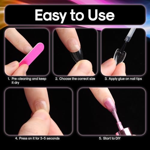 Full Stiletto Nail Tips Kit - 240 Pieces, 15 Sizes, Short & Wide, Includes Heart Stickers (INENK, Variant: Full Stiletto 240)