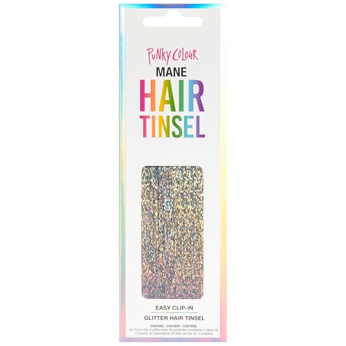 Punky Mane Silver Lining 13-Inch Glitter Fairy Hair Extensions, Clip-In, Heat-Resistant, 6 Pieces