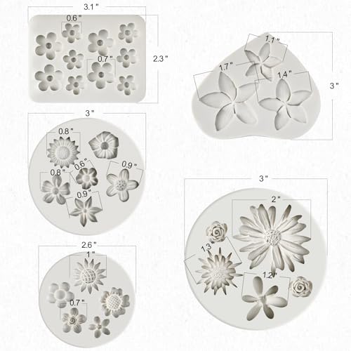JOERSH Silicone Flower Fondant Molds Set - 5 Non-Stick Flower Designs for Cake Decorating