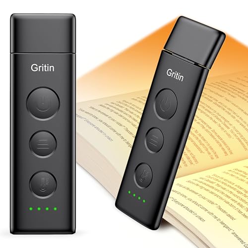 Gritin Rechargeable Clip-On LED Book Light - 3 Colors, 5 Brightness Levels, Eye-Caring Design