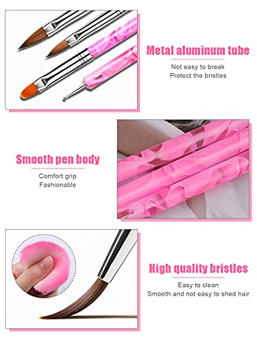 TOROKOM 19-Piece Pink Nail Art Brush and Dotting Tool Set for UV Gel