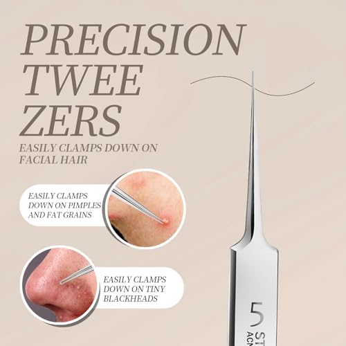 Teenitor Blackhead & Pimple Extractor Tool Kit - Stainless Steel Facial Tweezers & Comedone Removers