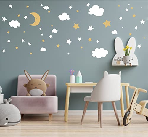 Crescent Moon Stars and Clouds Wall Decals for Nursery Decor
