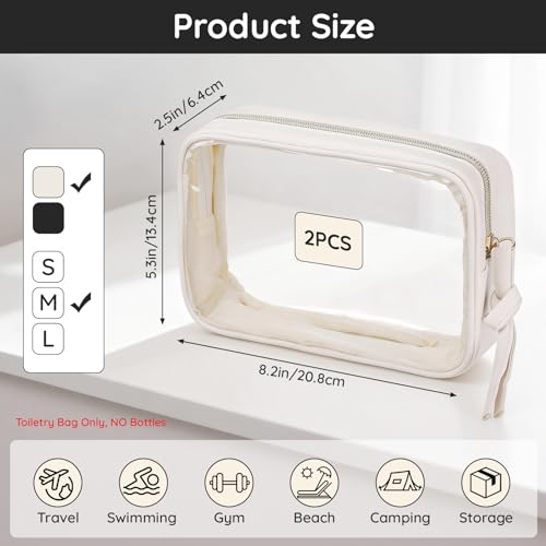 Segbeauty 2-Pack Medium Clear Travel Toiletry Bags - Waterproof Makeup Organizers