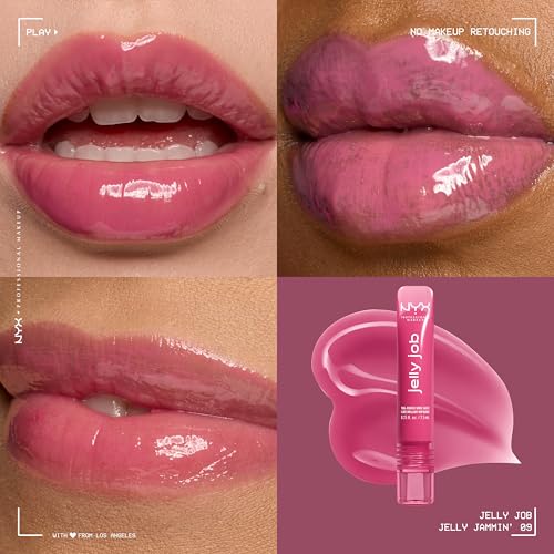 NYX Jelly Job Lip Gloss - High-Gloss Lip Tint in Jelly Jammin' (Cool Pink)