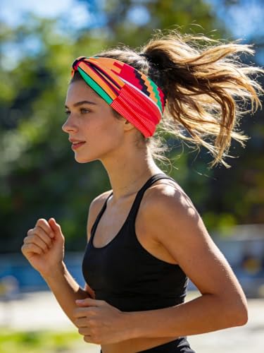 Afibi Wide Headbands for Women - African Boho Sports Hair Wraps (Style A)