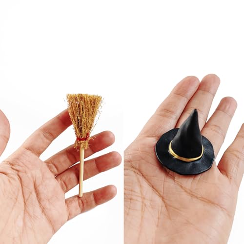 Mini Witch Hat and Broom Set - 50PCS Halloween Party Decorations