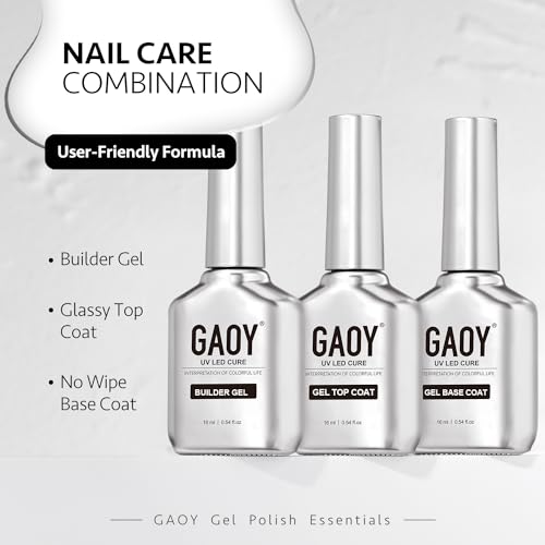 GAOY 16ml Gel Top Coat, Builder and Base Coat Set, 3 Pcs
