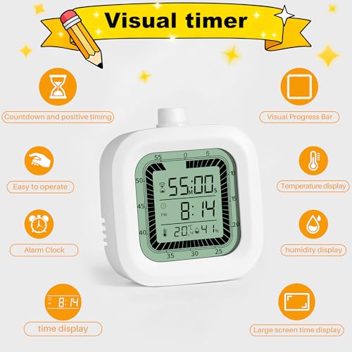 VLEJEARI 4-in-1 Visual Timer with Alarm & Temperature Monitor