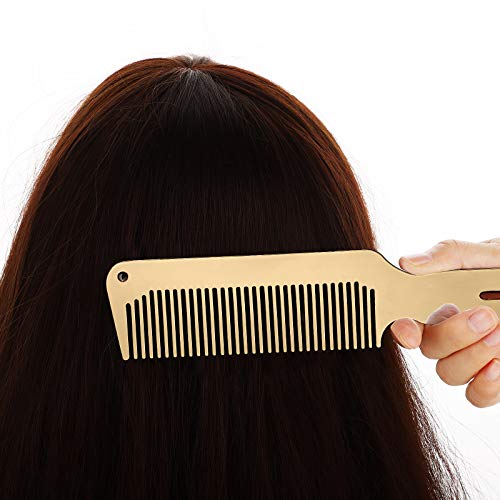 Patelai Stainless Steel Rat Tail & Flat Top Barber Comb Set - 2 Pcs Gold
