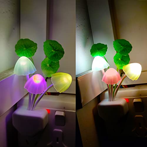 AUSAYE LED Mushroom Night Light - 7 Color Changing, Auto Sensor, Pack of 4