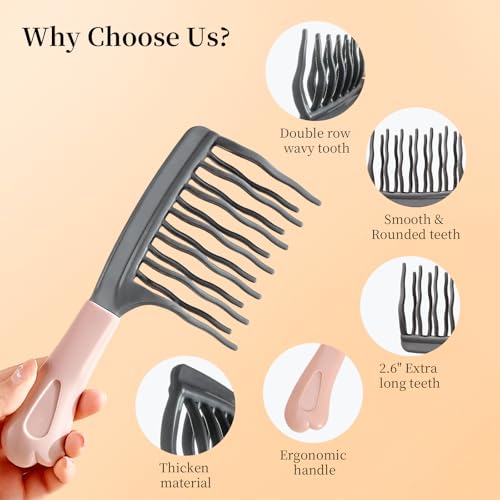 Wide Tooth Comb for Curly Hair - Detangling Wavy Tooth Comb