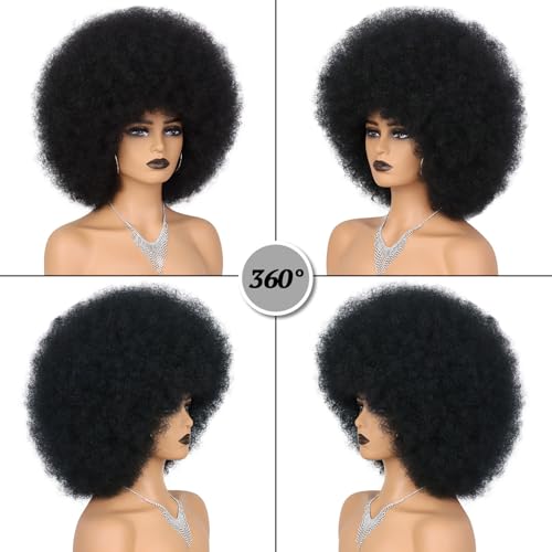 70s Afro Puff Wig Synthetic Curly Hair for Daily Use and Costumes