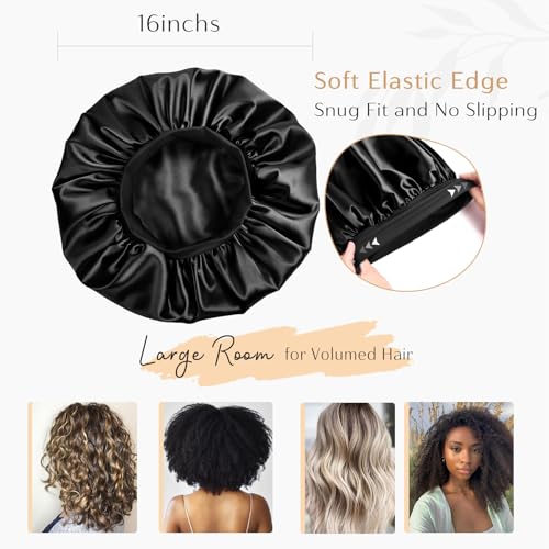 YANIBEST Satin Sleep Bonnet for Women, Comfortable Hair Care, One Size Black