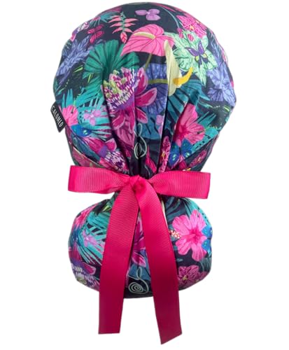 CALOMED Scrub Cap with Buttons and Ribbon Ties - Passion Flowers Print