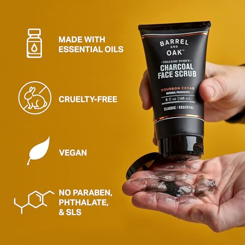 Barrel & Oak Charcoal Face Scrub for Men - Deep Exfoliating 5 oz