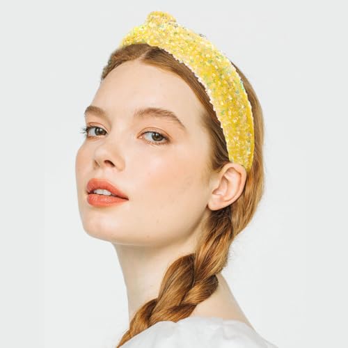 Yellow Glitter Knotted Headband for Women & Girls - Large Summer Hair Accessory (1 Pack)