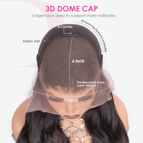 Pizazz 13x6 Body Wave Transparent Lace Front Wigs Human Hair Pre Plucked 180 Density HD Lace Frontal 9A Glueless Wigs with Baby Hair for Women 26Inch