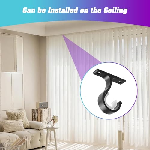 Anndason Heavy Duty Curtain Rod Brackets - Wall & Ceiling Mount, Black (Set of 4)