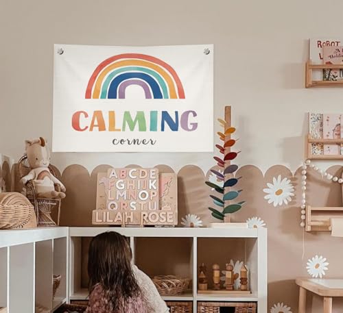 Boho Rainbow Calming Corner Wall Decor - 30x20 Inch Canvas Banner