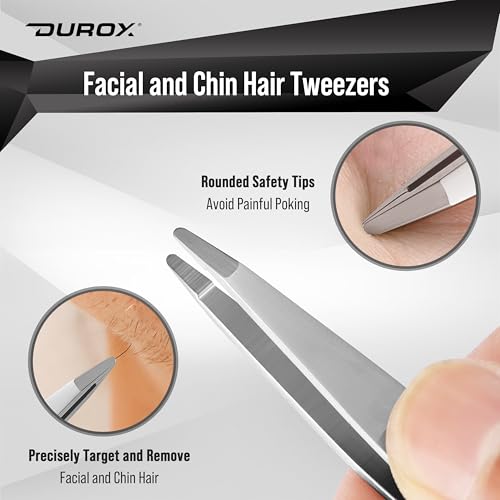 DuroX Precision Round Tip Tweezers for Facial Hair Removal