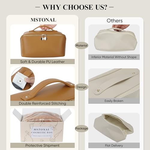 Medium Brown Travel Makeup Bag with Flat Design & Multiple Compartments