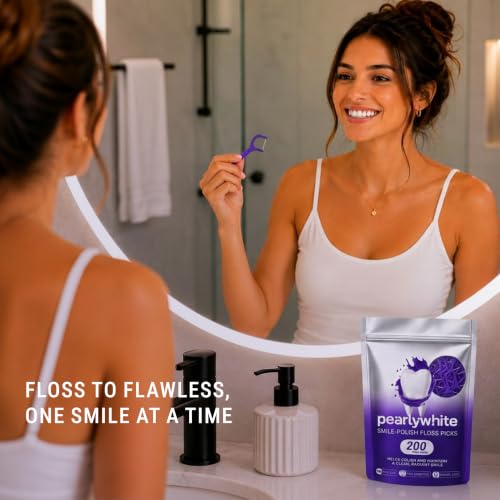 Pearly White V34 Dental Floss Picks 200 Count, 2-Pack | Whitening Flossers