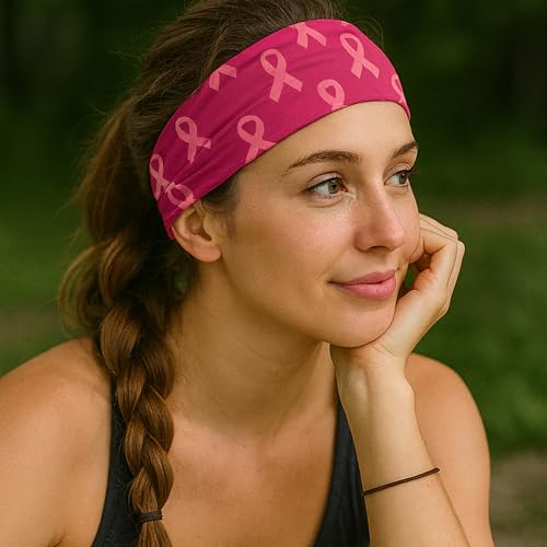 Heyiminy 3-Pack Pink Ribbon Headbands for Breast Cancer Awareness Women’s Hair Accessories