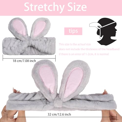 Cute Bunny Ears Spa Headbands for Women - 2 Pack Coral Fleece