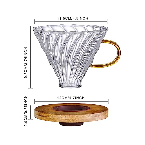 Gute Glass Pour Over Coffee Dripper with Bamboo Stand - 1-4 Cups
