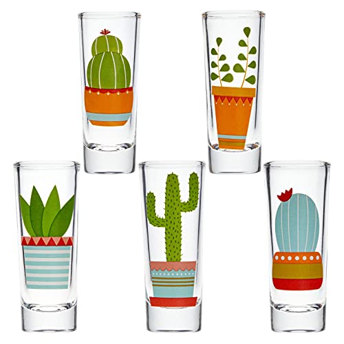 Cactus Shot Glasses Set - 5-Pack, 2 Oz Colorful Tequila Glasses