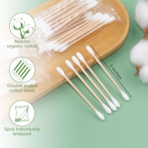 Organic Bamboo Cotton Swabs - Individually Wrapped Travel Q-Tips (5-Pack)
