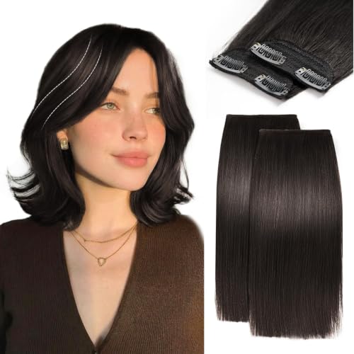 JIAMEISI 6 Inch Natural Black Short Hair Extensions 2Pcs Real Remy Clip-Ins for Volume & DIY Bangs
