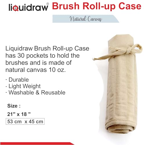 Liquidraw 30-Pocket Canvas Paint Brush Holder Roll-Up Organizer - Natural, 21x18in