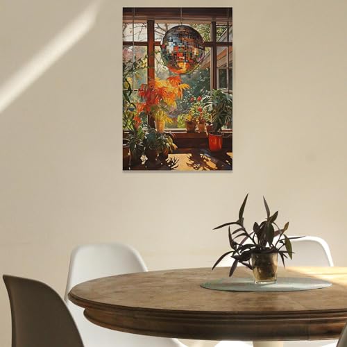 1970s Retro Disco Ball Wall Art Poster - 12x16in Unframed