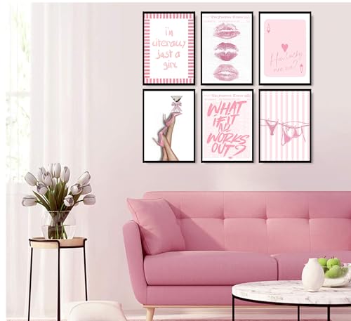 Retro Y2K Pink Wall Art Set - 6 Vintage Posters for Girly Rooms