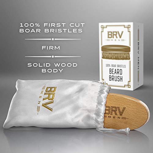 BRV MEN Beard Brush with First-Cut Boar Bristles and Beechwood Handle