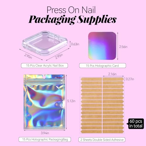 Teenitor Press-On Nail Packaging Set with Acrylic Display & Holographic Bags
