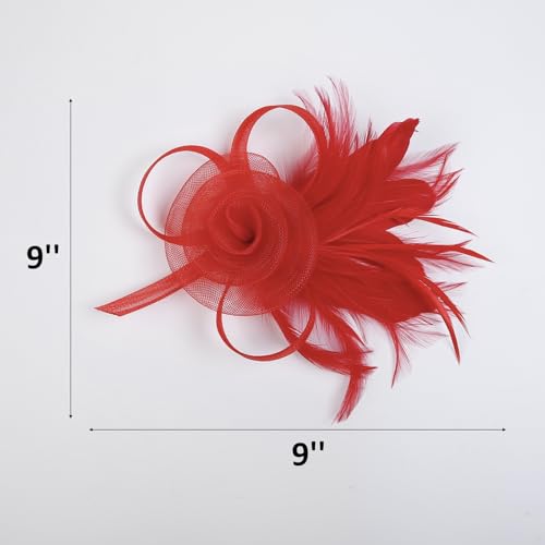 Red Fascinators Hats for Women Tea Party & Wedding Headwear - WOVOWOVO