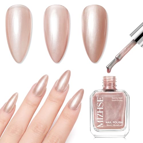 MIZHSE Champagne Rose Gold Pearl Nail Polish - Quick Dry Shimmer 0.54 fl oz